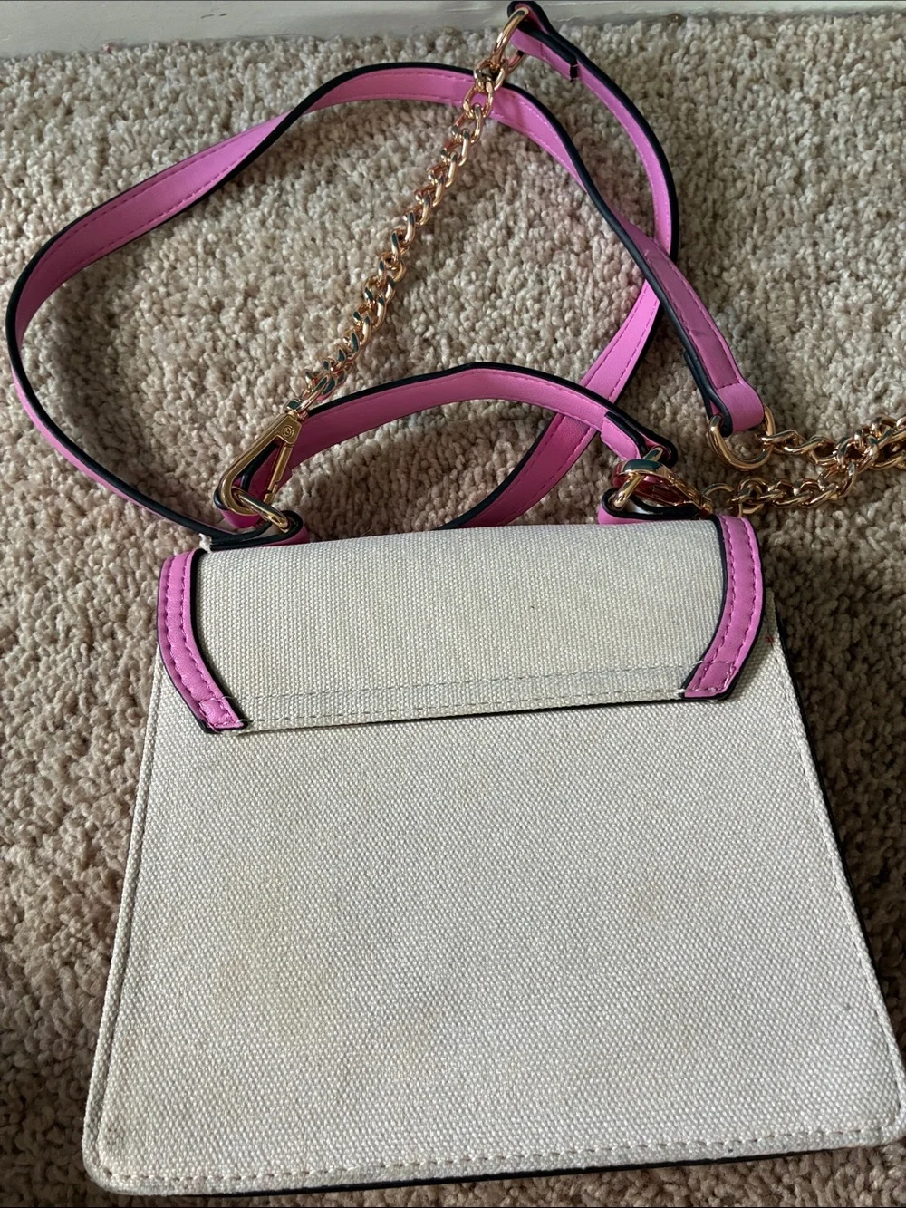 Aldo Cream Floral Top-Handle Satchel with Pink and Red Trim